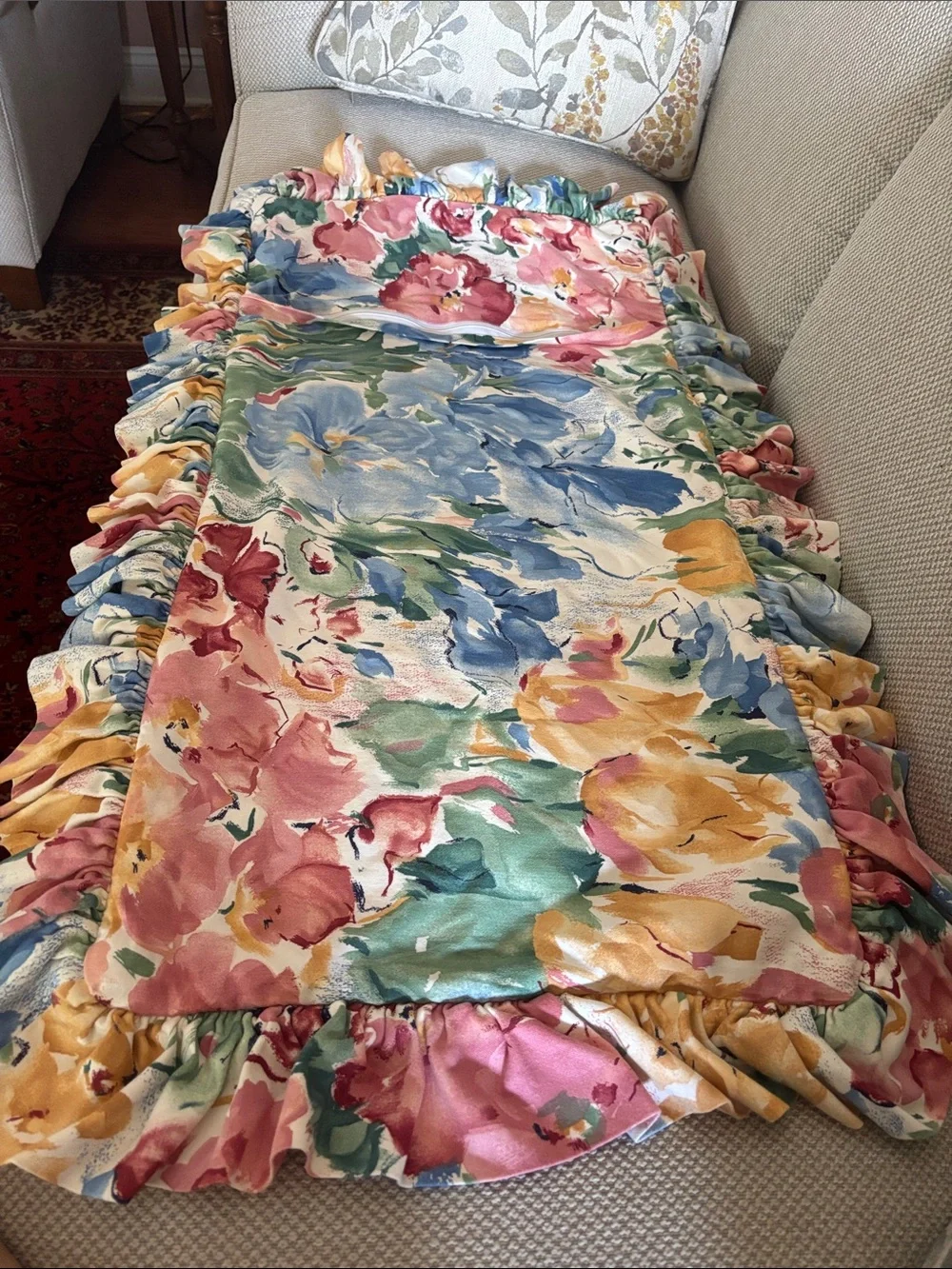 Floral Ruffled Decorator Rectangular Accent Pillow Cover Fits 15 x 30 inch